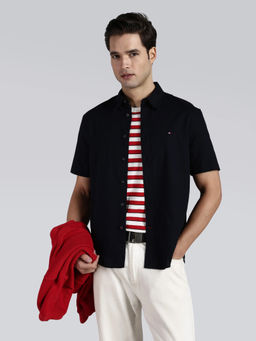 Tommy Hilfiger - Men Navy Blue Cotton Regular Fit Shirt