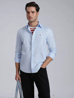 Tommy Hilfiger - Men Blue Cotton Regular Fit Shirt