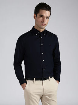Tommy Hilfiger - Men Navy Blue Cotton Regular Fit Shirt