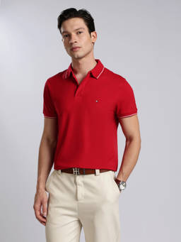 Tommy Hilfiger - Men Red Cotton Regular Fit Polo T-Shirt