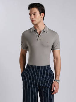 Tommy Hilfiger - Men Grey Cotton Regular Fit Polo T-Shirt