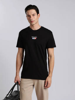 Tommy Hilfiger - Men Black Cotton Slim Fit T-Shirt