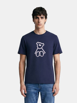 The Bear House - Men Navy Blue Cotton Regular Fit T-shirt