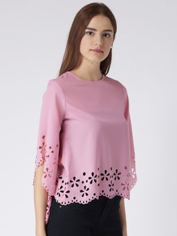 KASSUALLY - Flared Sleeve Lazer Cut Top