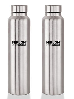 Nirlon - Stainless Steel Fridge Water Bottle/Single Wall, Silver, 1000Ml, (Pack of 2) (Eco)