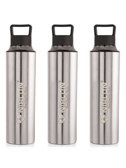 Nirlon - Eco Pure Single Wall Stainless Steel Water Bottle, (Pack of 3) Black Color [900Ml]