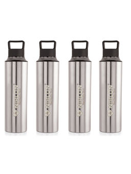 Nirlon - Eco Pure Single Wall Stainless Steel Water Bottle, (Pack of 4) Black Color [900Ml]