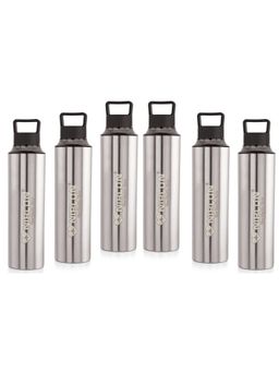 Nirlon - Eco Pure Single Wall Stainless Steel Water Bottle, (Pack of 6) Black Color [900Ml]