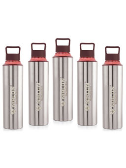 Nirlon - Eco Pure Single Wall Stainless Steel Water Bottle, (Pack of 5) Brown Color [900Ml]