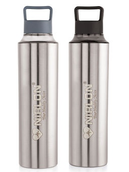 Nirlon - Eco Pure Single Wall Stainless Steel Water Bottle, (Pack of 2) [900Ml]