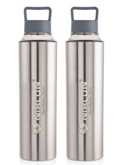 Nirlon - Eco Pur Single Wall Stainless Steel Water Bottle, (Pack of 2) Grey [900Ml]