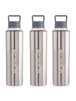 Nirlon - Eco Pure Single Wall Stainless Steel Water Bottle, (Pack of 3) Grey Color [900Ml]