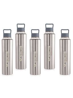 Nirlon - Eco Pure Single Wall Stainless Steel Water Bottle, (Pack of 5) Grey Color [900Ml]