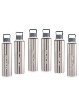 Nirlon - Eco Pure Single Wall Stainless Steel Water Bottle, (Pack of 6) Grey Color [900Ml]