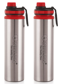 Nirlon - Eco Star Stainless Steel Water Bottle 900Ml (Red Colour | (Pack of 2)
