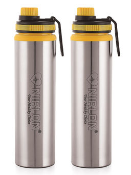 Nirlon - Eco Star Stainless Steel Water Bottle 900Ml Yellow Colour (Pack of 2)