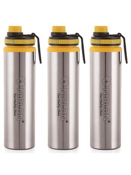 Nirlon - Eco Star Stainless Steel Water Bottle 900Ml Yellow Colour (Pack of 3)