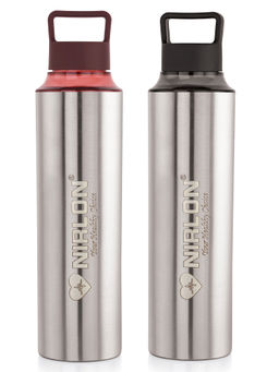 Nirlon - Eco Pure Single Wall Stainless Steel Water Bottle, (Pack of 2) [900Ml]