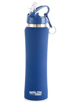 Nirlon - Flip Bot Stainless Steel Sipper Rubber Finish Water Bottle With Straw Lid|750Ml