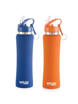 Nirlon - Flip Bot Stainless Steel Sipper Rubber Finish Water Bottle With Straw Lid|750Ml