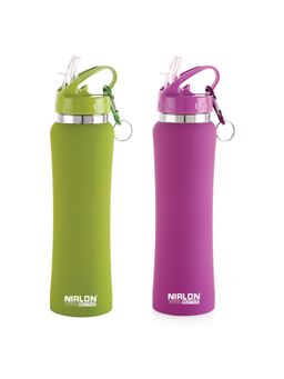 Nirlon - Flip Bot Stainless Steel Sipper Rubber Finish Water Bottle With Straw Lid|750Ml
