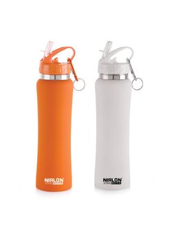 Nirlon - Flip Bot Stainless Steel Sipper Rubber Finish Water Bottle With Straw Lid|750Ml