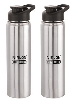Nirlon - Josh Stainless Steel Single Wall Fridge Water Bottle, Silver (Pack of 2)