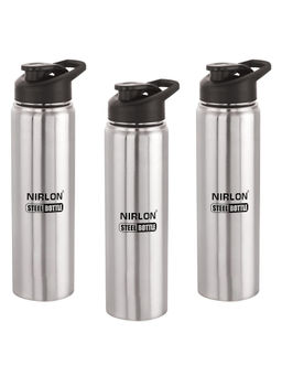 Nirlon - Josh Stainless Steel Single Wall Fridge Water Bottle, Silver (Pack of 3)