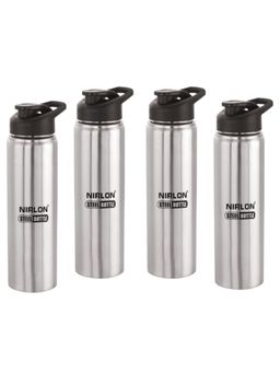 Nirlon - Stainless Steel Single Wall Water Bottle With String, 1000 Ml, (Pack of 4)