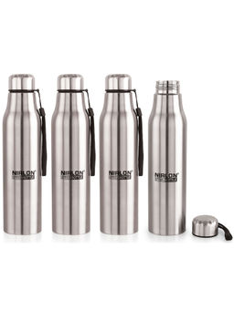 Nirlon - Neo Single Wall Stainless Steel Water Bottle 650Ml-Silver (Pack of 4)