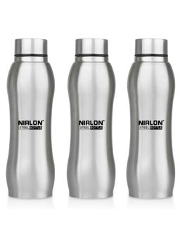 Nirlon - Ozone Single Wall Stainless Steel Water Bottle 750Ml-Silver Colour (Pack of 3)