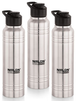 Nirlon - Polo Sport Flip Single Wall Stainless Steel Bottle , (Pack of 3), 1000Ml