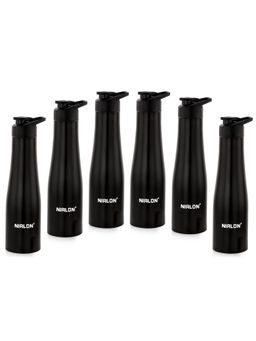 Nirlon - Tall Bell Single Wall Stainless Steel Water Bottle 1000Ml-Black (Pack of 6)