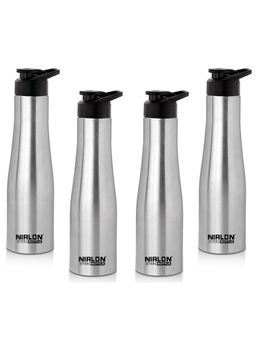 Nirlon - Tall Bell Single Wall Stainless Steel Water Bottle 1000Ml-Silver (Pack of 4)