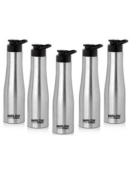 Nirlon - Tall Bell Single Wall Stainless Steel Water Bottle 1000Ml-Silver (Pack of 5)