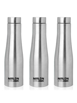Nirlon - Tall bell Stainless Steel Single Wall Water Bottle, 1000 Ml, (Pack of 3)