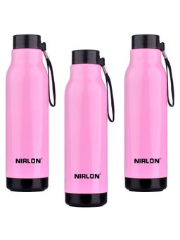 Nirlon - Loki Pu Insulated Stainless Steel Inner Side (Pack of 3), 480Ml Bottle (Pink)
