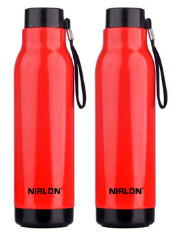 Nirlon - Loki Pu Insulated Stainless Steel Inner Side (Pack of 2), 480Ml Bottle (Red)