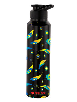 Nirlon - Classic Flip Uv Printed Single Wall Stainless Steel Bottle 1000Ml(Quill Black)