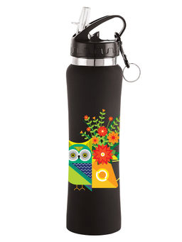 Nirlon - Flip Bot Stainless Steel Water Bottle With Straw Lid (Uv Printed Artsy Owl)