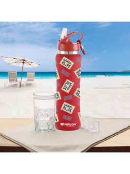 Nirlon - Flip Bot Stainless Steel Rubber Finish Water Bottle With Straw Lid (Bliss)