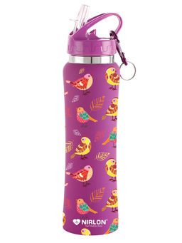 Nirlon - Flip Bot Stainless Steel Rubber Finish Water Bottle (Uv Printed Bottle Host)