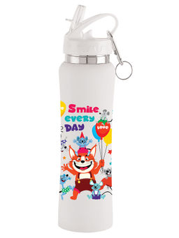 Nirlon - Flip Bot Stainless Steel Water Bottle With Straw Lid (Uv Printed Keep Smiling)