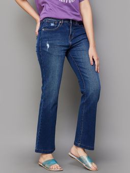 Xpose - Women Blue Comfort Low Distress Straight Fit High-Rise Stretchable Jeans