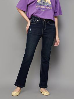 Xpose - Women Dark Blue Comfort Low Distress Straight Fit High-Rise Stretchable Jeans
