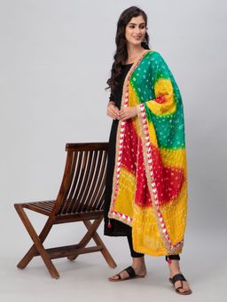 Aditi Wasan - Bandhani Print Multicolor Silk Blend Dupatta