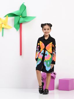 Spunkies - Black Printed A-Line Fit Dress