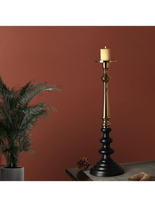De Maison Decor Lydia Pillar Large Candle Holder Black & Gold