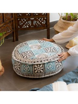 Ritualistic - Teal Hand Block Print Square Floor Cushion