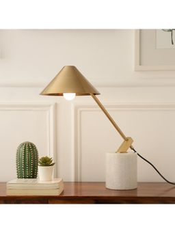 De Maison Decor - Gold Metal Cone Shade Lamp With White Marble Base